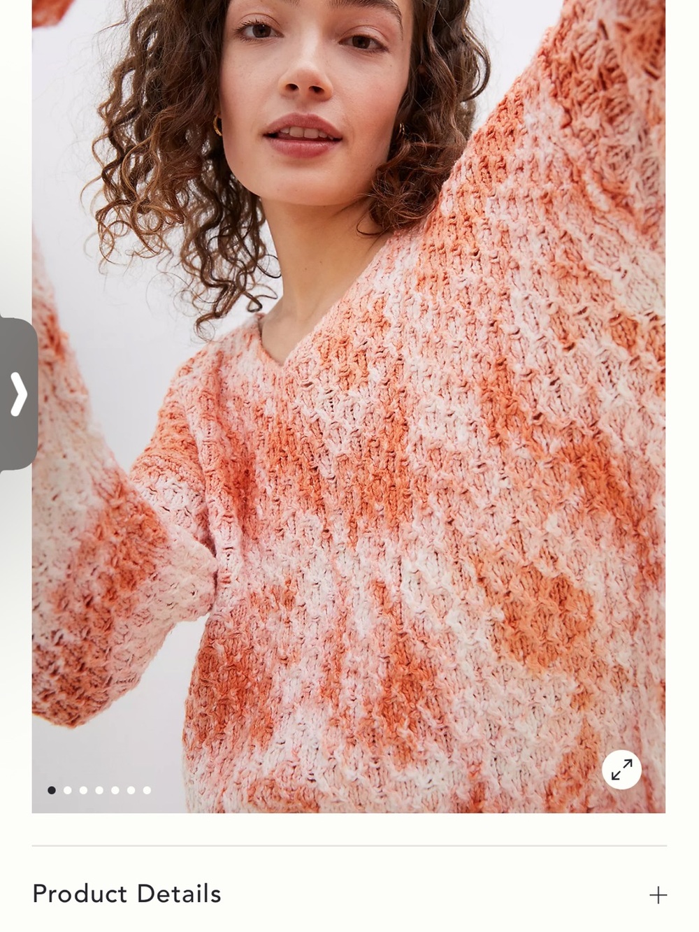 Pilcro Christian Peach and White V-Neck Tie-Dye Chunky Sweater. EUC